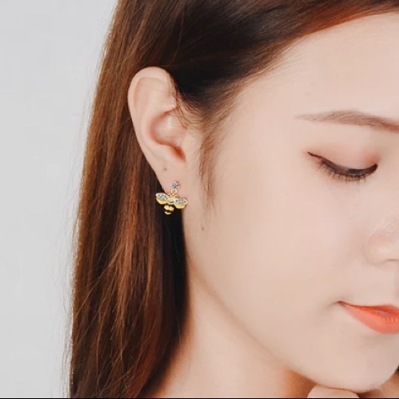 Cz Bee Drop Earrings - Picture 2 of 4